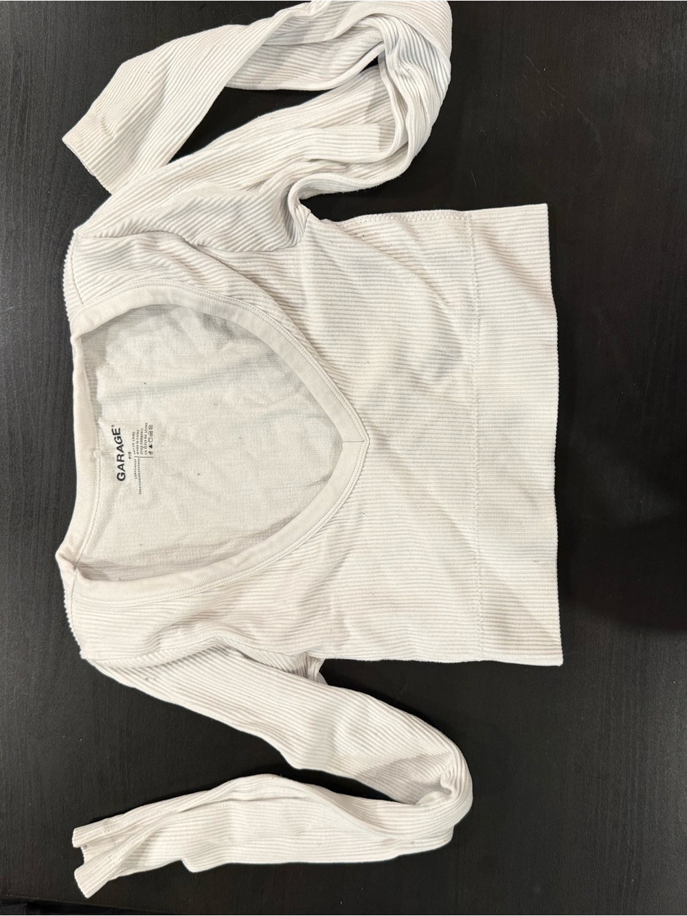 Garage White Ribbed V-Neck Long Sleeve Crop Top